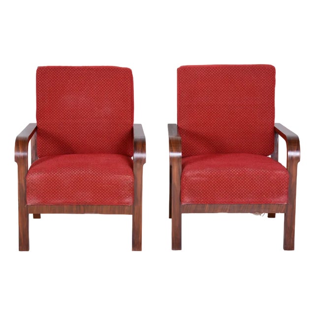 Set of Art Deco Walnut Armchairs, 1930s For Sale