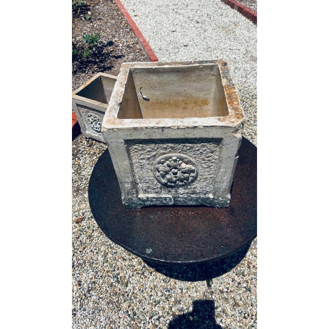 Silver 1940s Vintage Cement Planter Boxes With Motif - Set of 4 For Sale - Image 8 of 11