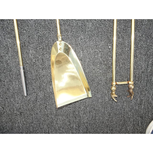 Fp 14 Vintage French Country Gold Fireplace Tools With Three Tools For Sale - Image 10 of 11