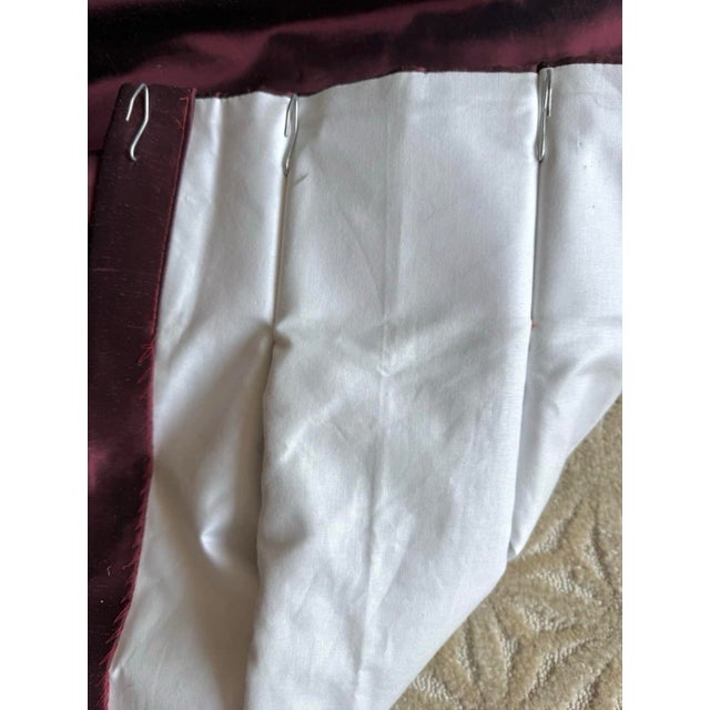 Early 21st Century Custom Made Designer Silk Deep Red Wine Drapery Panels Pair Pinch Pleat – Flannel Interlined, Lined For Sale - Image 5 of 7