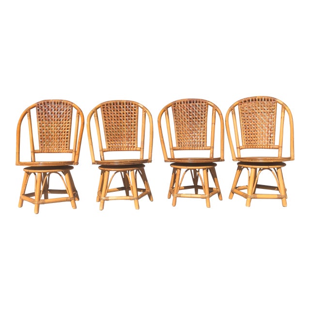 Mid Century Boho Rattan Swivel Dining Chairs Set of 4 Chairish