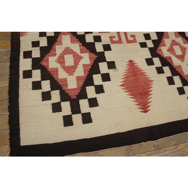 1930s Ivory Diamond Tribal Antique American Navajo Rug 3'5" X 4'5" Flatweave Wool Carpet For Sale - Image 4 of 6
