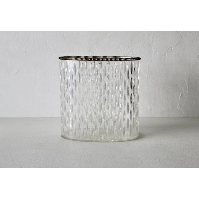 Mid-Century Modern Vintage Textured Oval Lucite Acrylic Waste Basket Brass Beaded Rim For Sale - Image 9 of 16