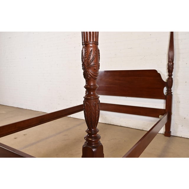 Ethan Allen Georgian Carved Solid Cherry Wood Queen Size Poster Bed For Sale - Image 10 of 13