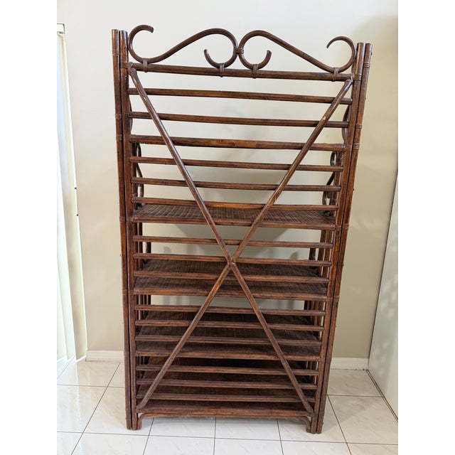 Brown Vintage McGuire-Style Rattan & Woven Cane Étagère For Sale - Image 8 of 12