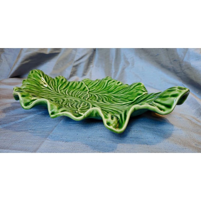 Made in Portugal. Cabbage Leaf Tray Trompe l'Oeil Majolica of Late 20th Century. 17.75" x 12.25" x 4". Pre-owned used...