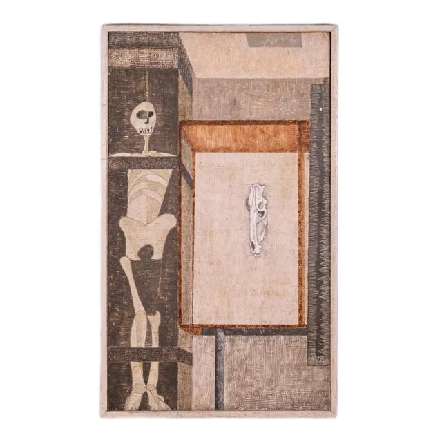 Sam Gamburd Signed Surrealist Modern Oil Painting Study on Board Framed 1960s For Sale