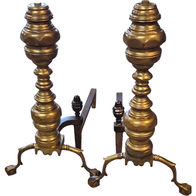 Mid 20th Century Federal Style Brass Andirons With Claw Feet by Harvin Company For Sale - Image 4 of 4