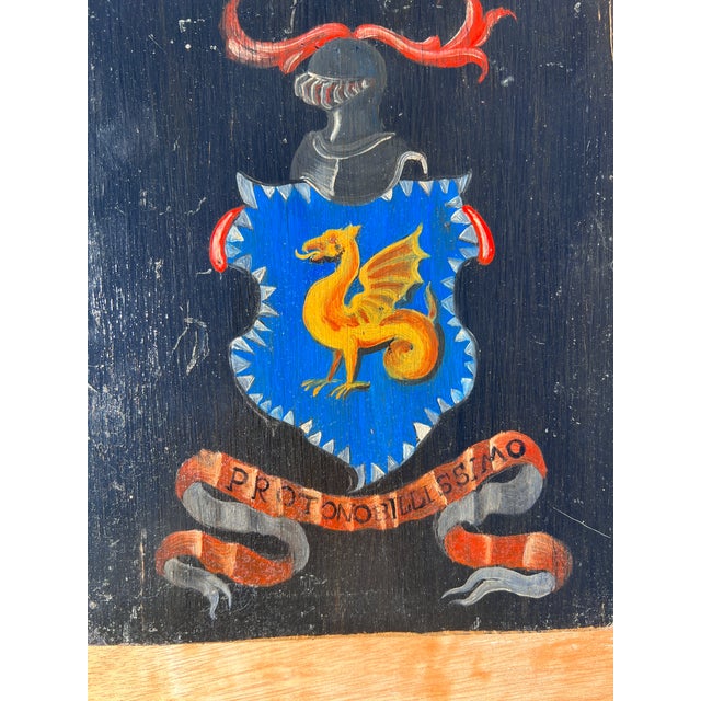 Mid 20th Century Baroque Style Oil on Wood Coat of Arms Painting Panels of Noble Italian Family After an Antique, 3 Pieces For Sale - Image 5 of 13