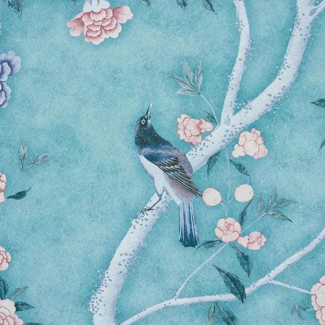 Paper SAMPLE - Schumacher x Mary McDonald Les Oiseaux Panel Set In Blue Turquoise For Sale - Image 7 of 7
