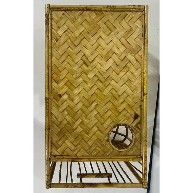 1970s Vintage Bamboo and Rattan Bed Breakfast Tray Lap Desk Cup Magazine Holder For Sale - Image 5 of 6