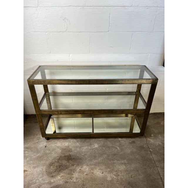 Mid-Century Modern Bronze and Glass Mid Century Tiered Italian Bar Cart For Sale - Image 3 of 11