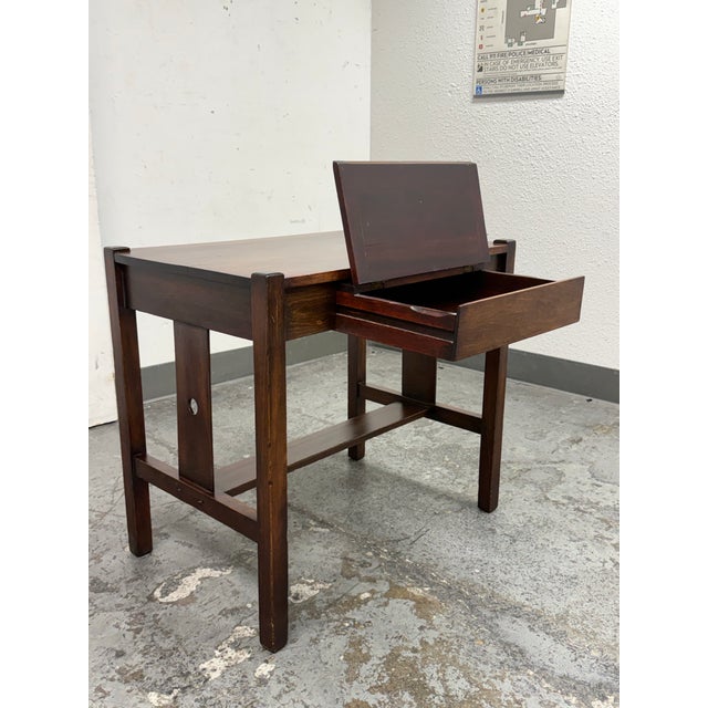 Antique Wood Desk + Drawer For Sale - Image 4 of 12