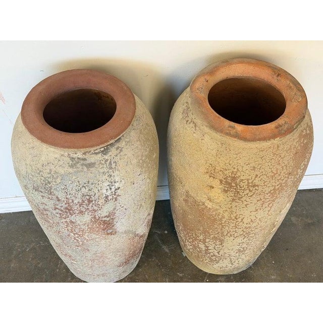 Olive Pair of Monumental Antique Water Jars - Tall Crucible Form Olive Jars For Sale - Image 8 of 13
