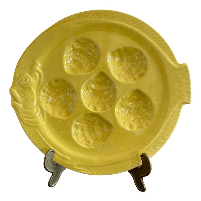 Vintage Oyster Plate in Yellow from Vallauris, 1950s For Sale