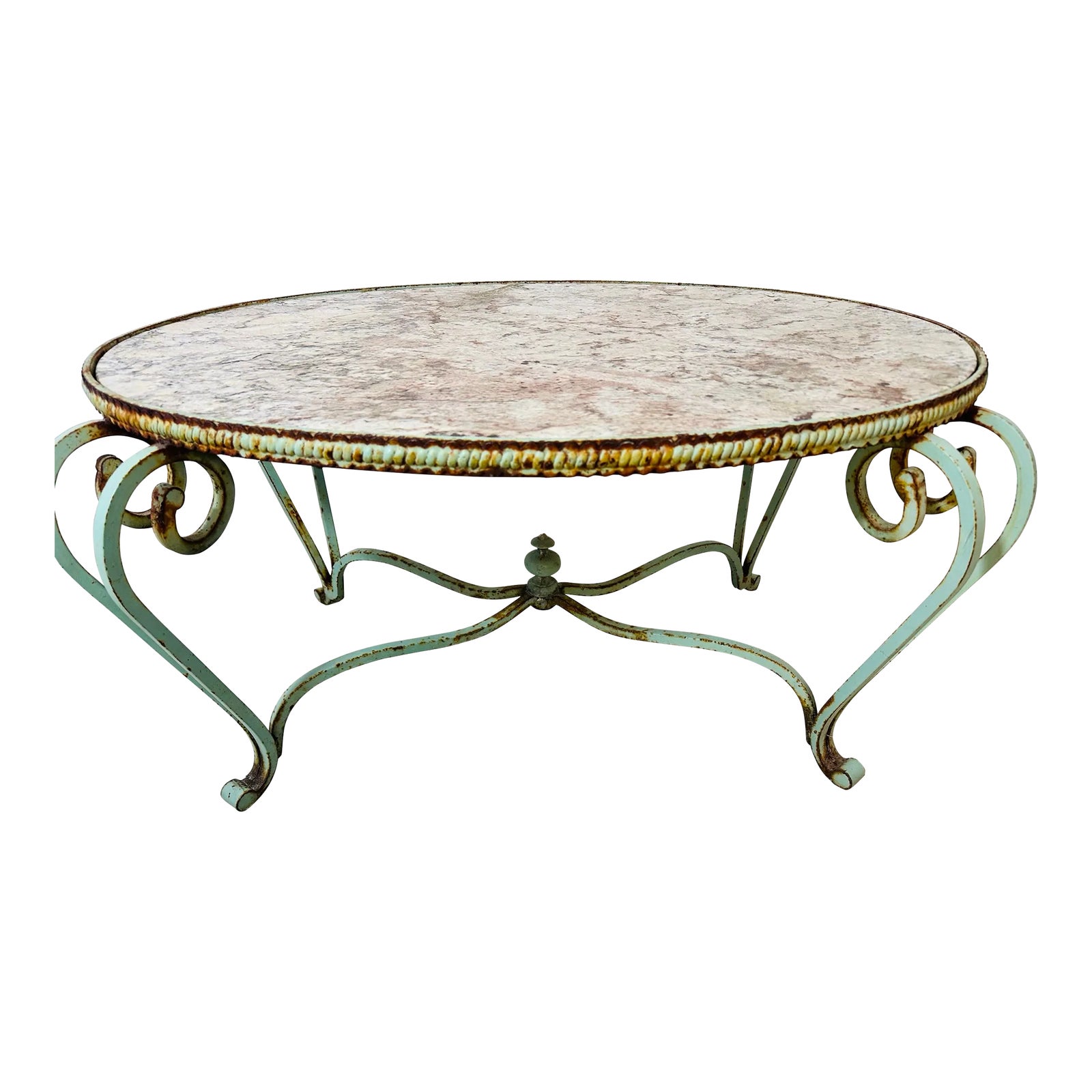 Vintage Iron and Marble Outdoor Coffee Table | Chairish