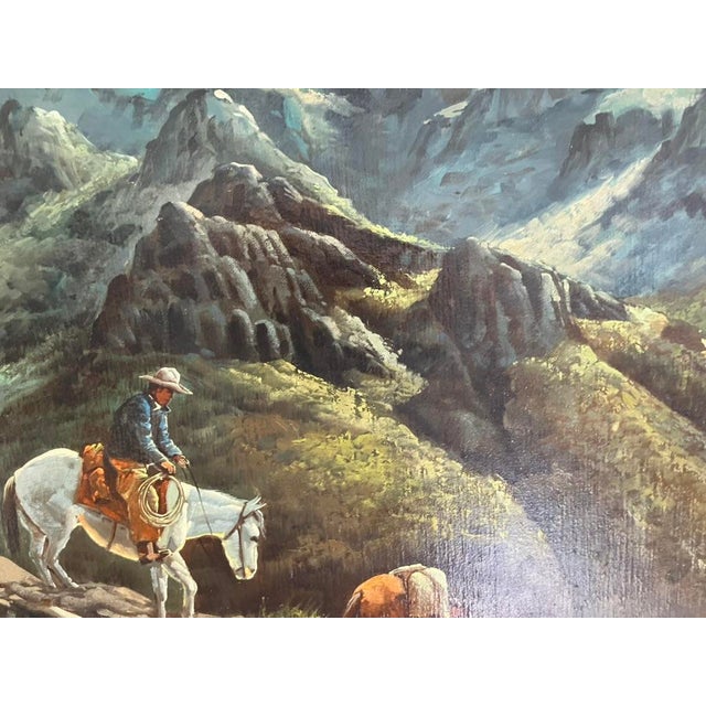 O. MacLeod (Attributed) – Monumental Western Mountain Landscape With Cowboy, Original Oil on Canvas For Sale - Image 11 of 11