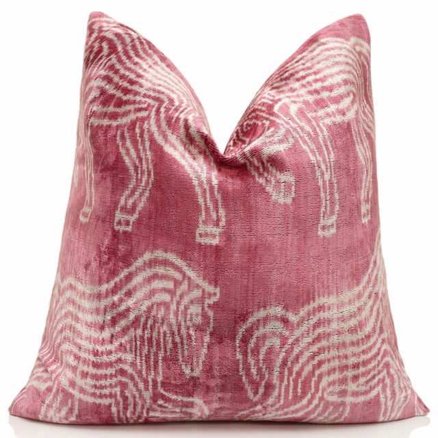 Pink Zebra Silk Velvet Pillow 20x20 | Handmade Designer Accent Cushion For Sale - Image 4 of 8