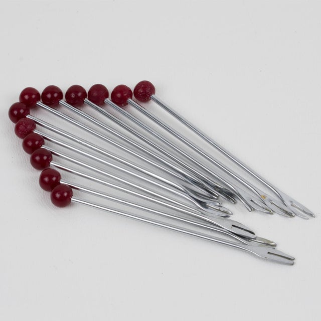 Art Deco Bakelite and Chrome Barware Cocktail Picks, Circa 1930 For Sale - Image 10 of 11