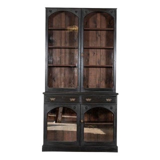 Antique English Ebonised Mahogany Glazed Bookcase, 1880 For Sale