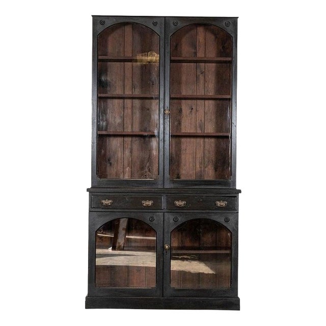Antique English Ebonised Mahogany Glazed Bookcase, 1880 For Sale