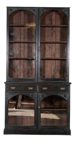 Antique English Ebonised Mahogany Glazed Bookcase, 1880