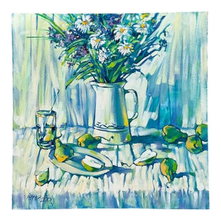 Vintage Floral Original Oil Painting on Canvas For Sale