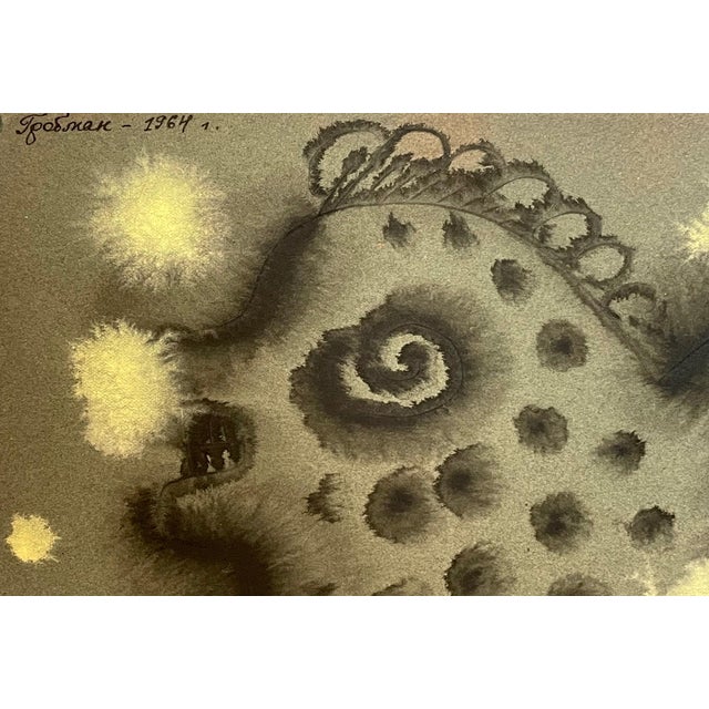 Michail Gorbman, Russian Born 1939. Watercolor on Green Paper, Black Fish with Yellow Dots. Hand signed Upper Left, Dated...