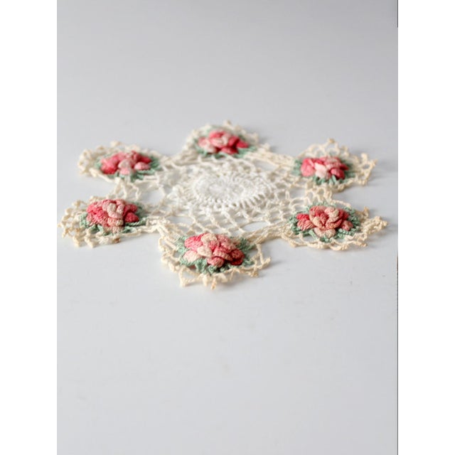 Cream Vintage Crotchet Floral Doily For Sale - Image 8 of 10
