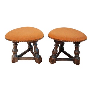 Pair of Matching Foot Stools Mid Century Orange 1970's Ottoman For Sale