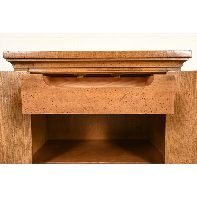 Brown Karges Style French Regency Louis XVI Carved Fruitwood Bedside Chest or Nightstand, Circa 1960s For Sale - Image 8 of 13
