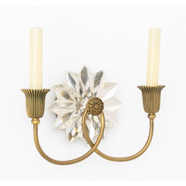 Early 21st Century Hollywood Regency Style Crystal and Brass Sconces, Pair For Sale - Image 5 of 6