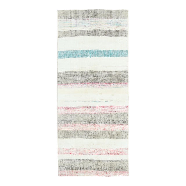 Vintage Turkish Hand-Knotted Wool Cotton Beige Kilim Runner For Sale