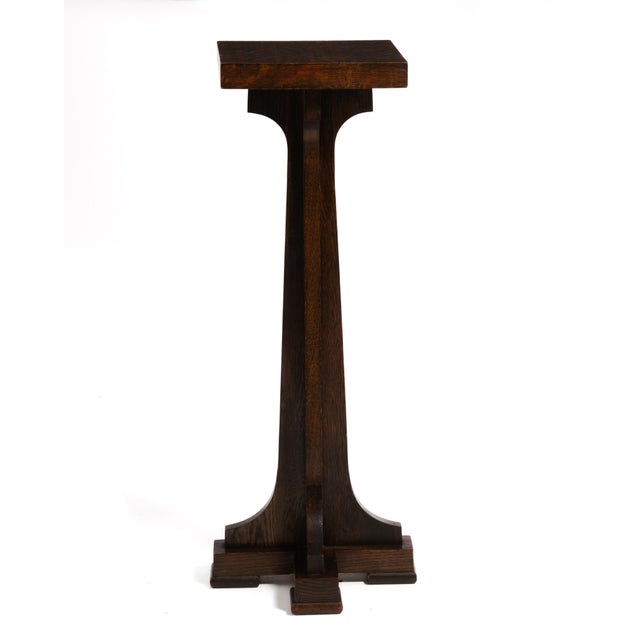 Wood Mission Oak Plant Stand Pedestal After Charles Limbert Quarter Sawn Arts & Crafts 1910 Unmarked For Sale - Image 7 of 14