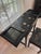 Wood Vintage Chinoiserie Black Lacquer Folding Dressing Table/Vanity With Original Mirror and Matching Stool, 2 Pieces For Sale - Image 7 of 10