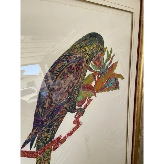 Offered is an extra large matted and framed parrot wall art. This piece is signed by the artist and numbered at the...