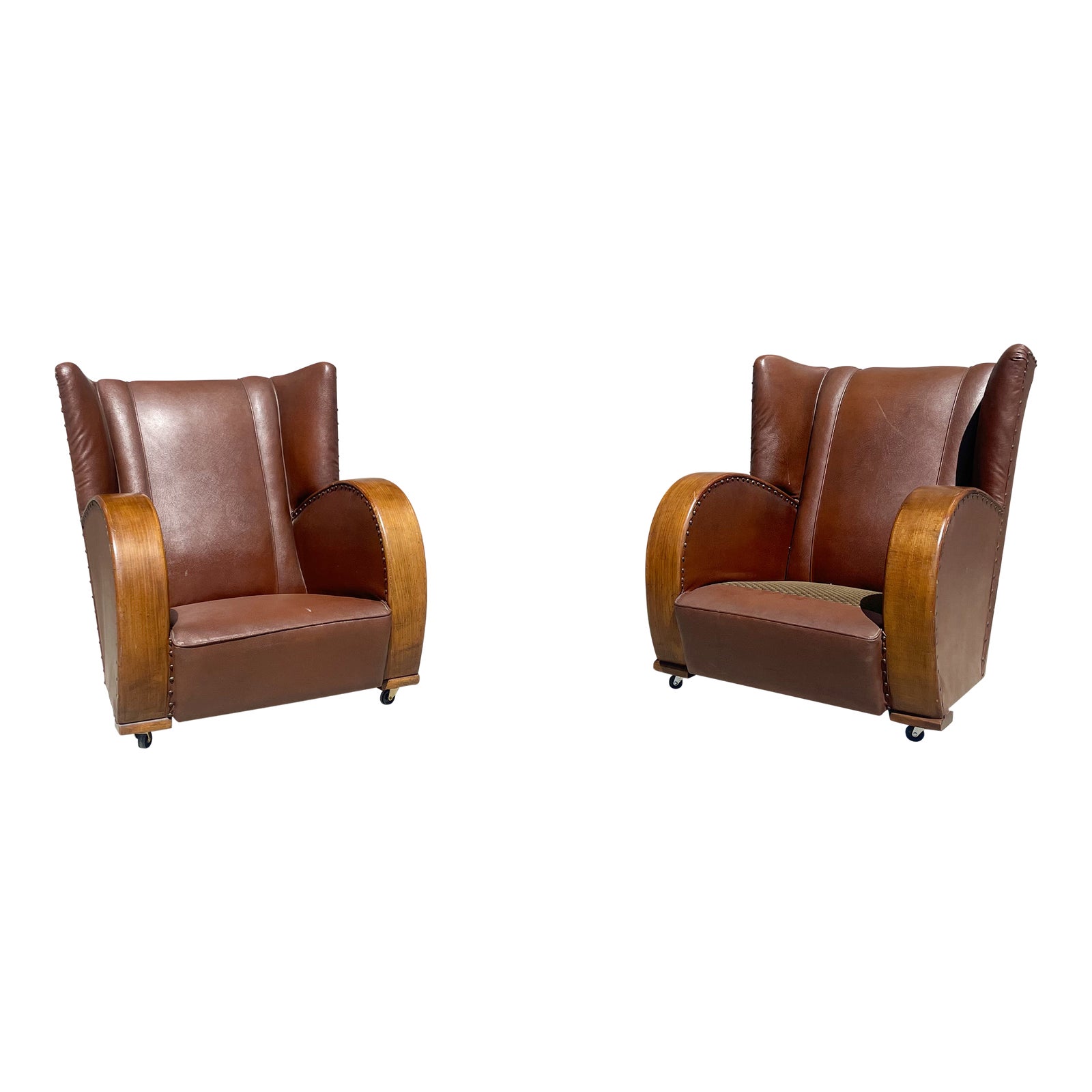 Vintage Art Deco Vinyl Lounge Chairs Set of 2 Chairish