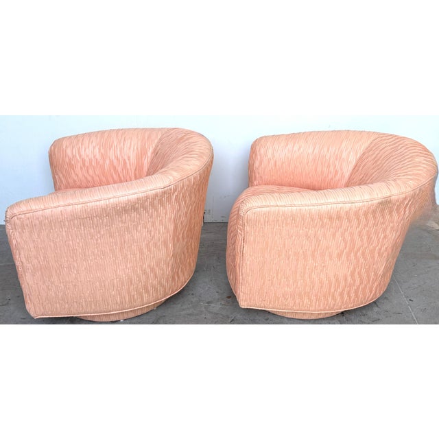 Pair of Diminutive 1970s Pink Silk Channel-Quilted Swivel Club Chairs For Sale - Image 13 of 15