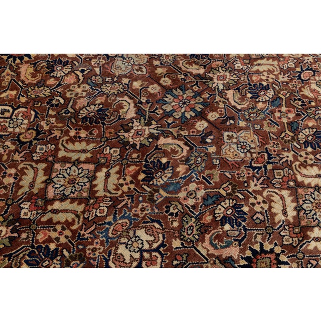 Vintage Persian Mahal Hand-Knotted Wool Area Rug - Floral in Rust For Sale - Image 9 of 10