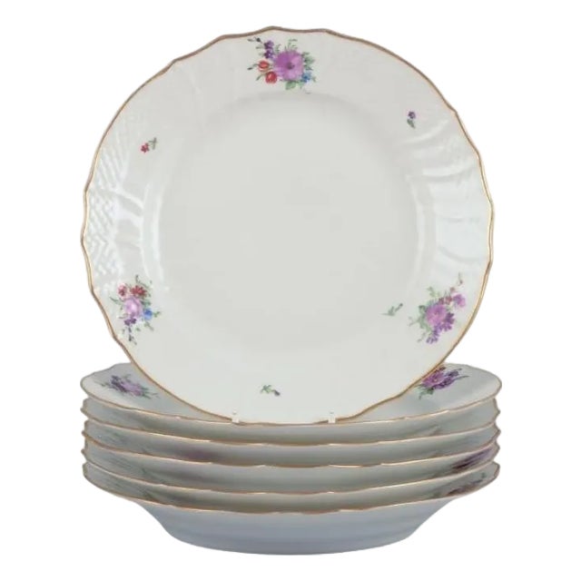 Saxon Flower Lunch Plates in Porcelain from Royal Copenhagen, Set of 6 For Sale