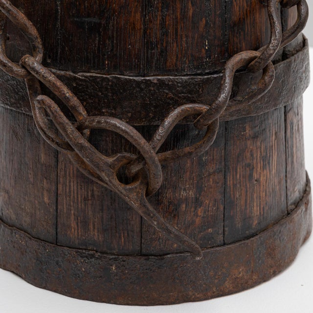 Wood 1800s French Primitive Wooden Bucket With Chain For Sale - Image 7 of 18