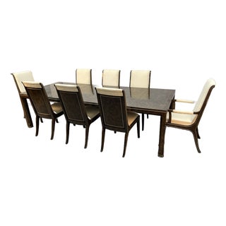 William Doezema for Mastercraft Mid-Century Burl Wood Extension Dining Table Set For Sale