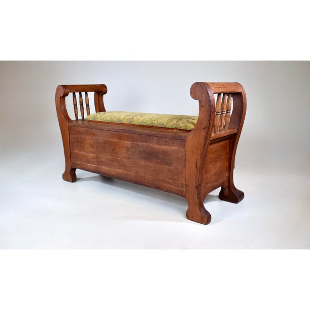 Antique White Oak Storage Bench, Hand-Carved, 19th C., Usa For Sale - Image 13 of 16