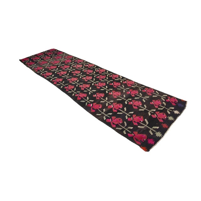 Traditional Vintage Pink & Black Kilim Runner For Sale - Image 3 of 7