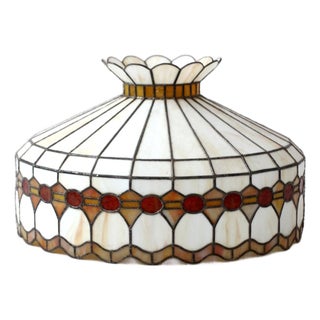 Vintage Tiffany-Style Stained Glass Hanging Light Shade For Sale