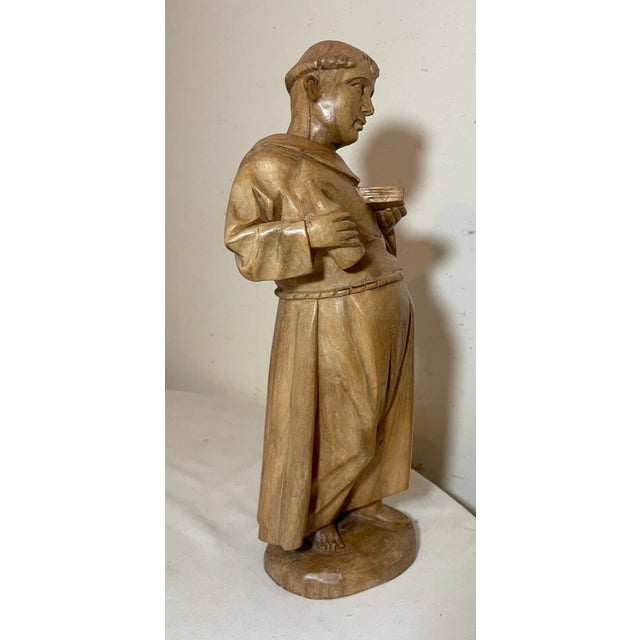 Folk Art 1940s Hand Carved Wood Folk Art Friar Monk Statue Sculpture Religious Figure For Sale - Image 3 of 11