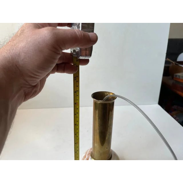 Metal Modern Italian Onyx Marble and Brass Pendant Lamp, 1970s For Sale - Image 7 of 8