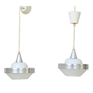 Ceiling Lamps in Glass and Metal, 1960s, Set of 2 For Sale