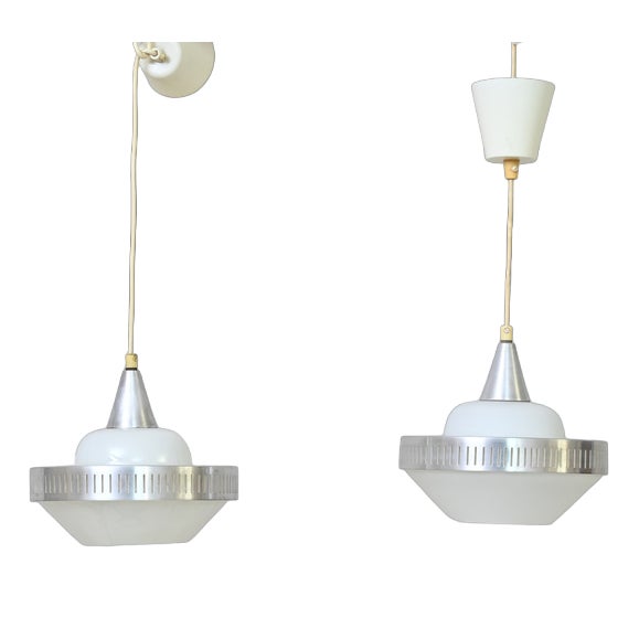 Ceiling Lamps in Glass and Metal, 1960s, Set of 2 For Sale