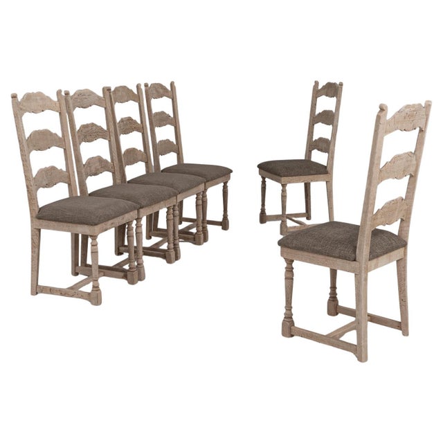 20th Century Belgian Upholstered Oak Ladderback Oak Dining Chairs - Set of 6 For Sale - Image 15 of 18